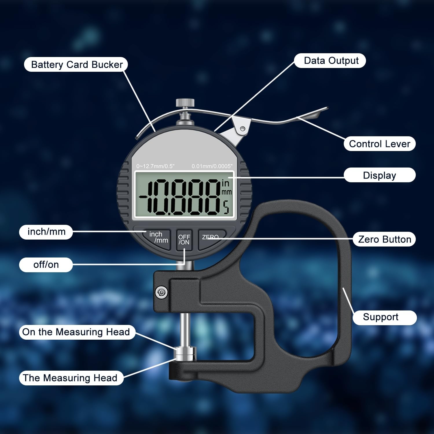 TOOGOND Digital Thickness Gauge 0-12.7mm/0.5″ | 0.01mm/0.0005″, Thickness…