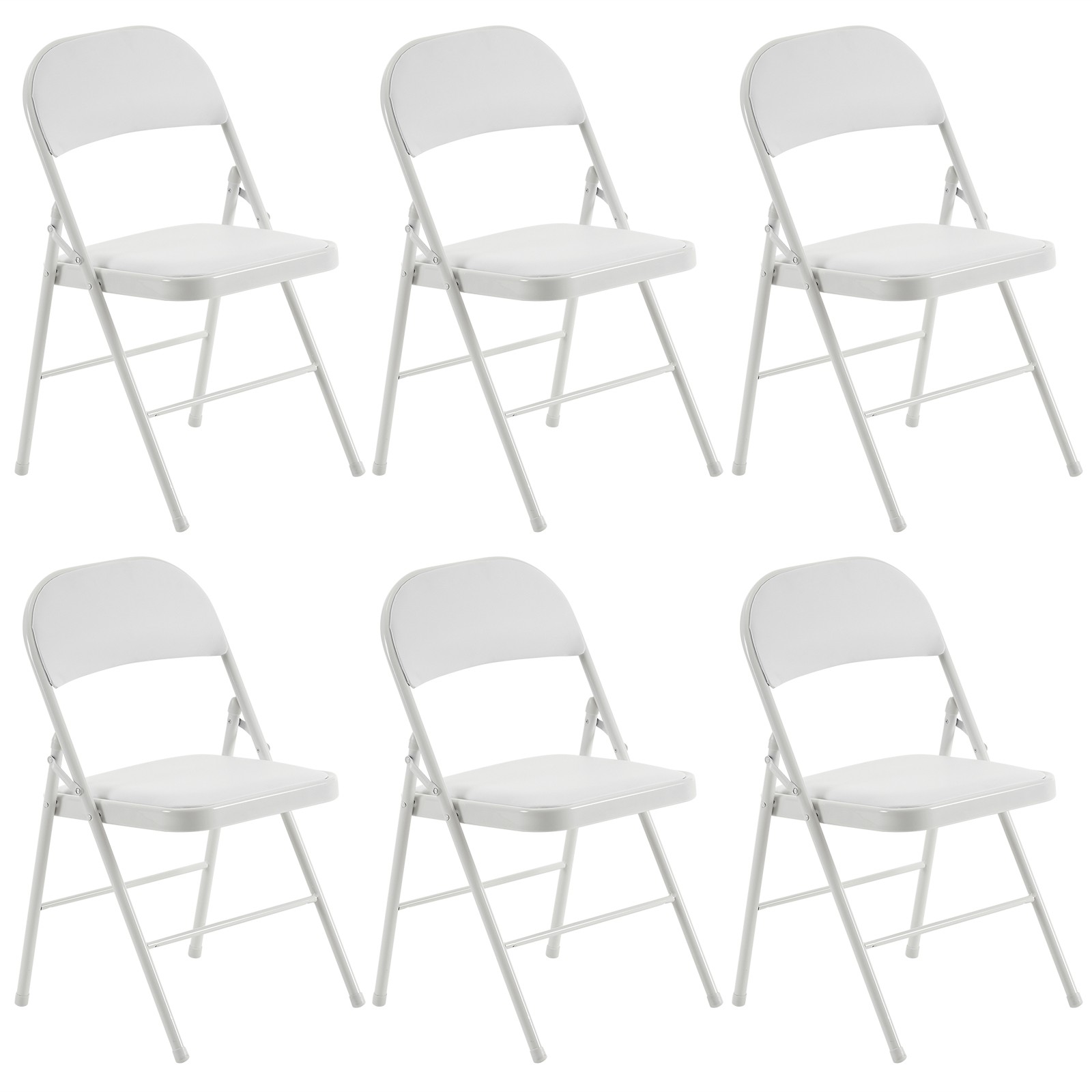 6Pcs White Folding Chairs Padded Metal Frame Leather Foldable Chair Party Event