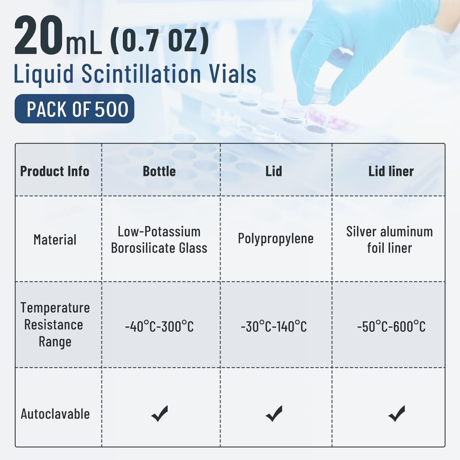 500pcs 20ml Scintillation Vials Borosilicate Glass Sample Vials Counting Vial ﻿