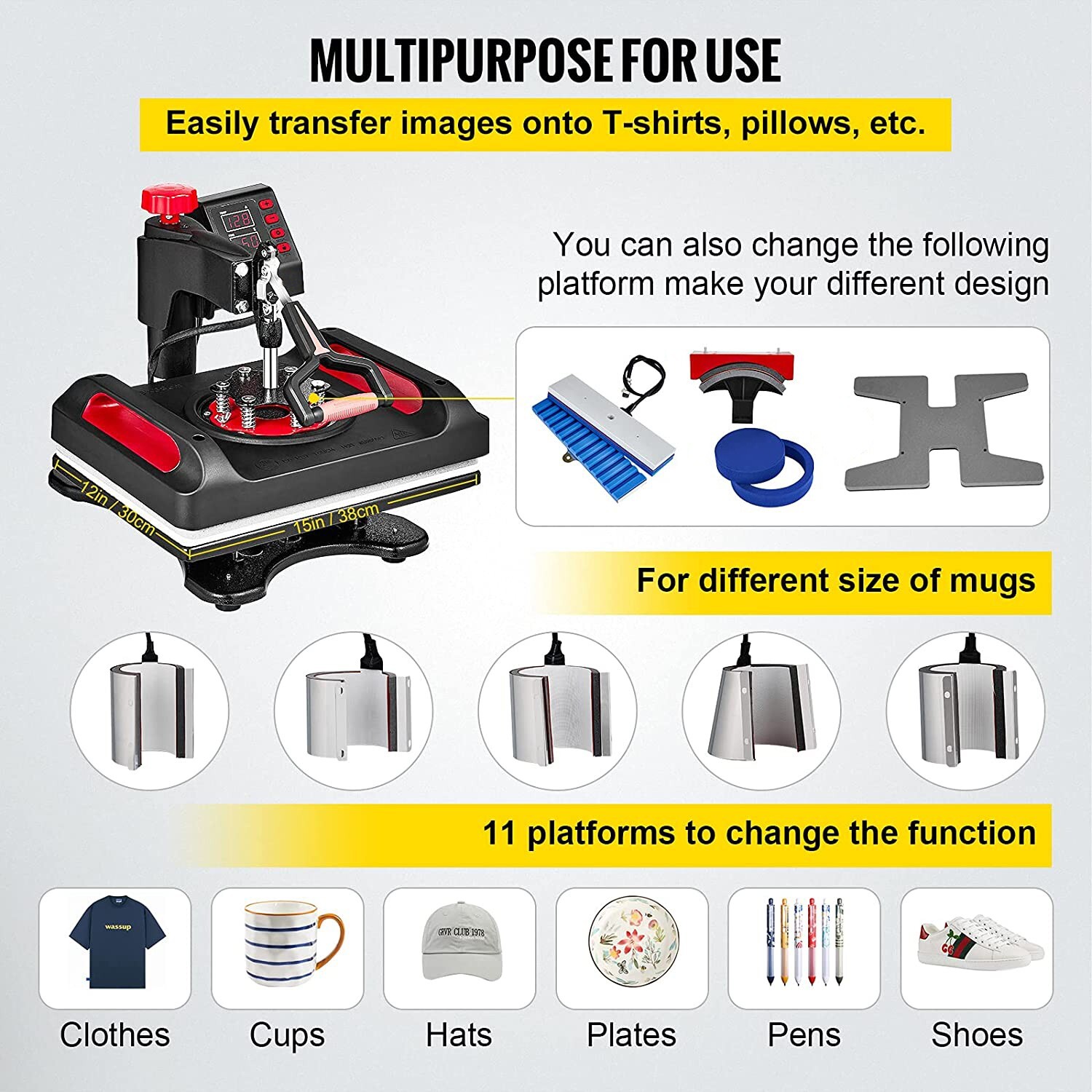 Heat Press Machine Sublimation Machine 15 x 12 Inch 11 In 1 Kit Heat Press