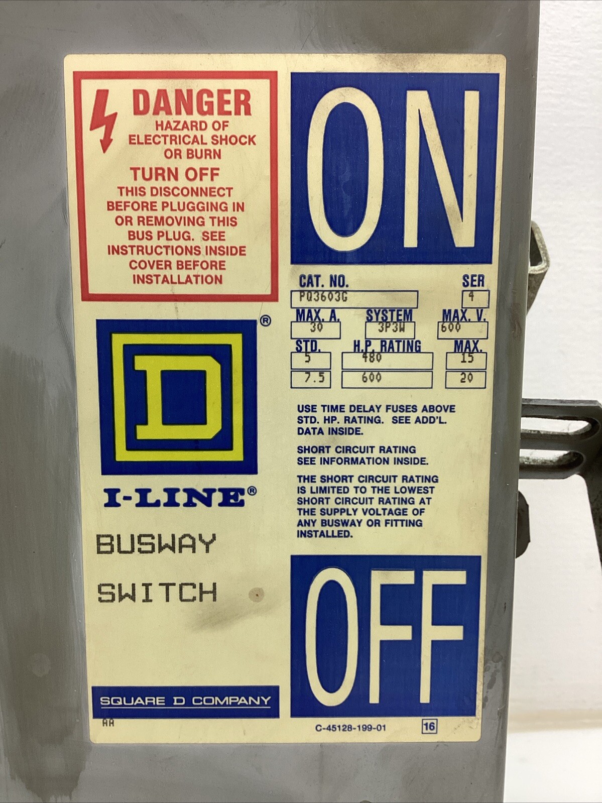 Square D I-Line Busway Unit Series 4 *PQ3603G* 30 Amp 600volts