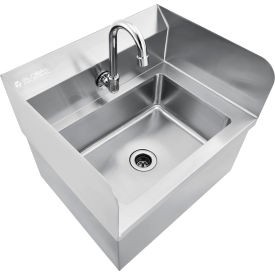 Industrial Stainless Steel Hands Free Wall Mount Sink W/Faucet & Splash Guards