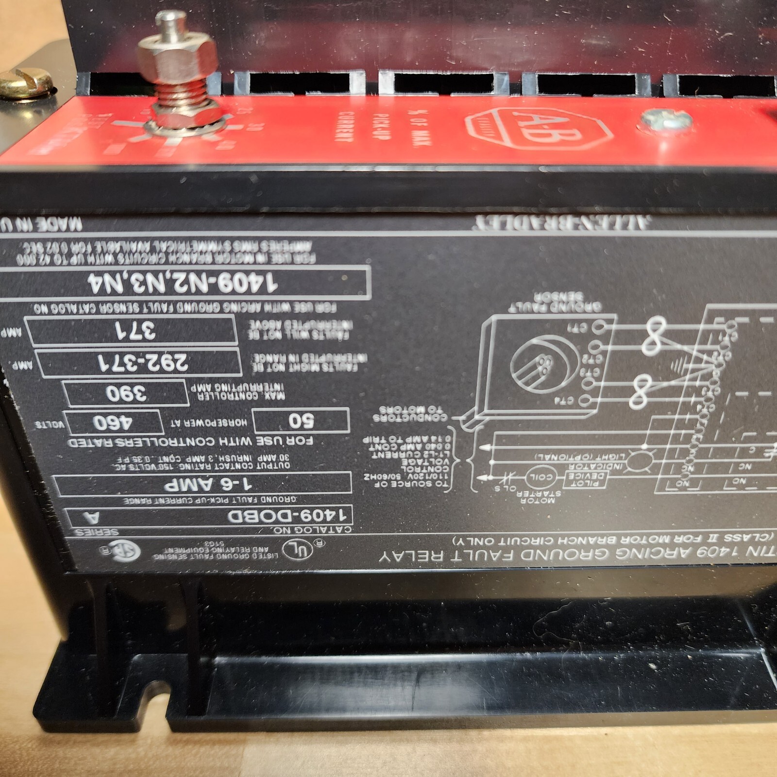Allen-Bradley 1409-DOBD Arcing Ground Fault Relay Class II 1-6A 460VAC 50HP
