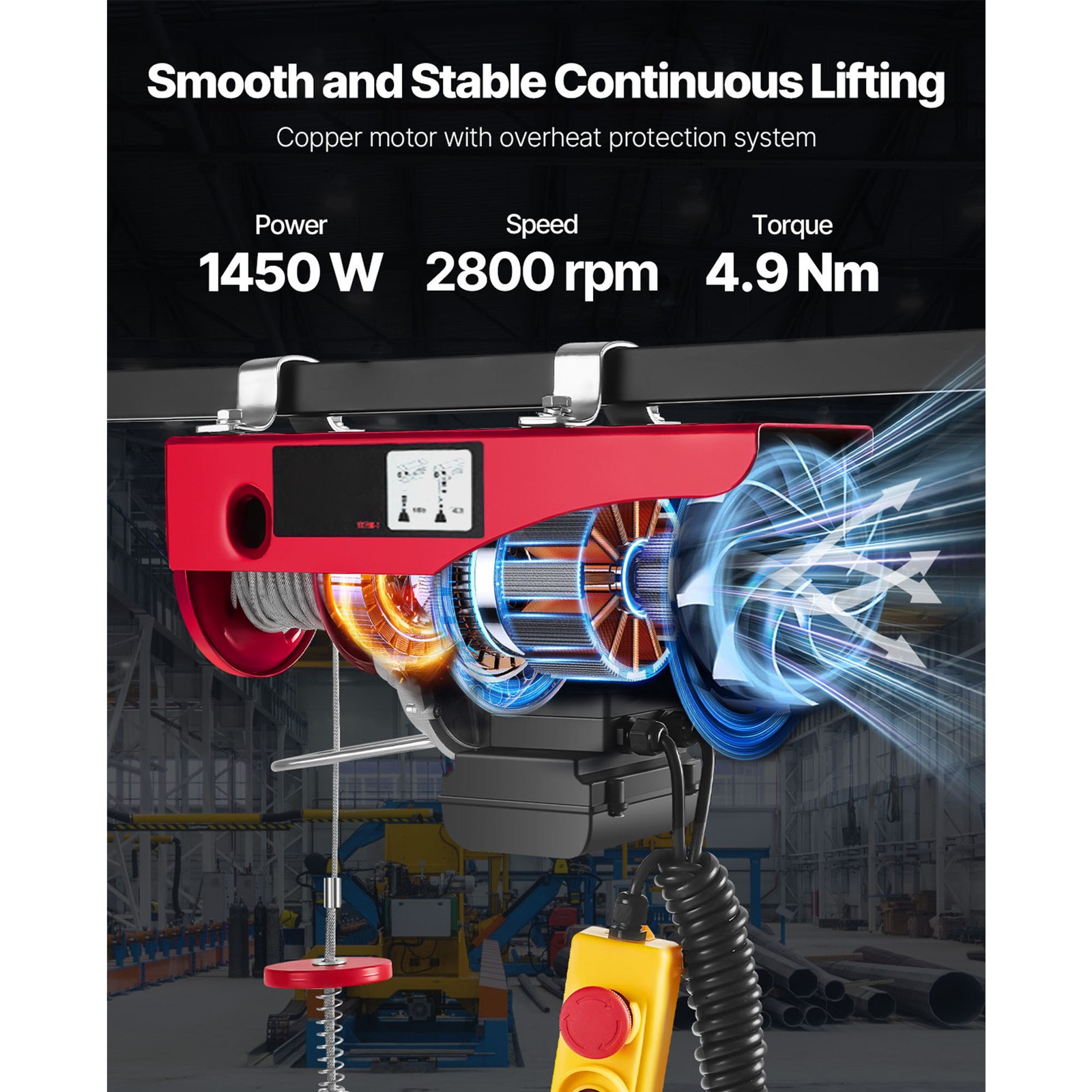 Uimoso Electric Hoist 1760lbs Crane Winch with Wired Remote Control 1450W 110V