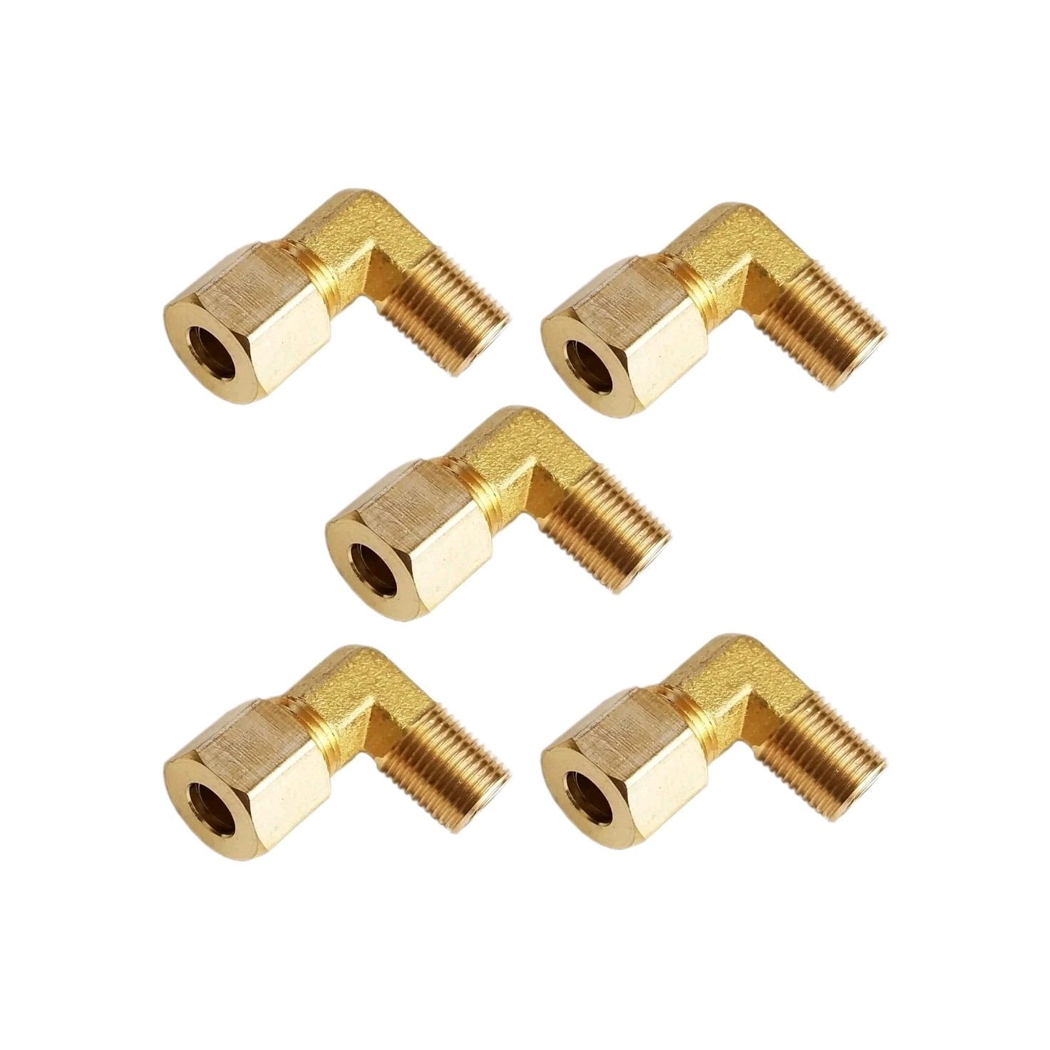 5 PC – JMF 5/16 in. Compression x 1/4 in. Dia. MPT Yellow Brass Elbow