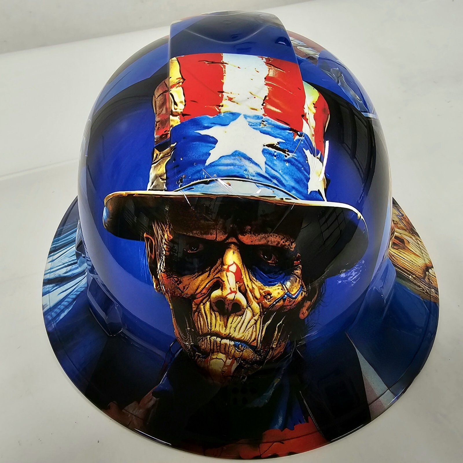 full brim VENTED hard hat custom hydro dipped IN WEATHERED AMERICAN PATRIOT NEW