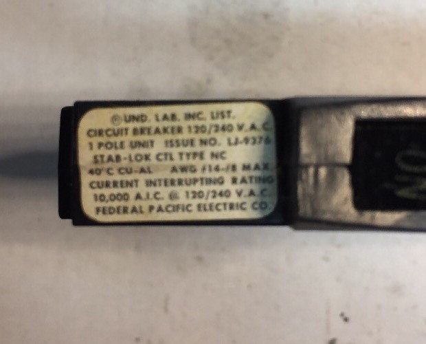 Federal Pacific FPE Stab-Lok Breaker 1 Pole 20 Amp 120V Thin – Ships Today