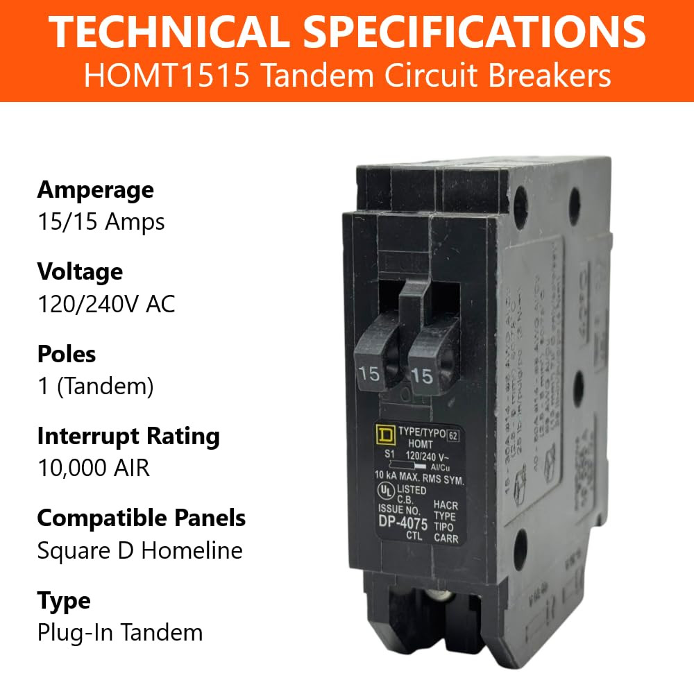 Square D HOMT1515 Tandem Circuit Breaker Kit, 15A, 120V, UL Listed
