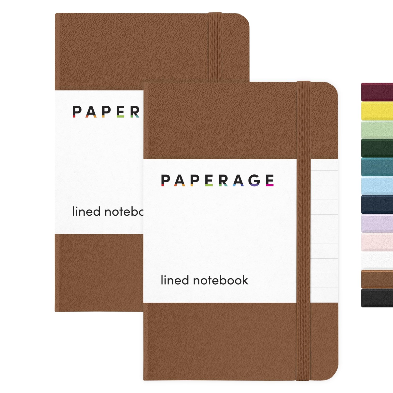 PAPERAGE Lined Pocket Journal Notebook, 2 Pack, (Cognac), 160 Pages, Small No…