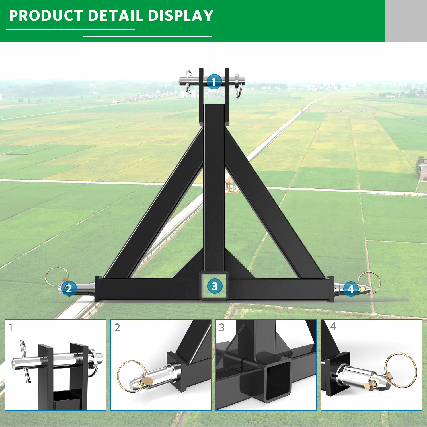 3 Point Trailer Hitch Tow Drawbar 2″ Adapter Attach For Category 1 Tractor