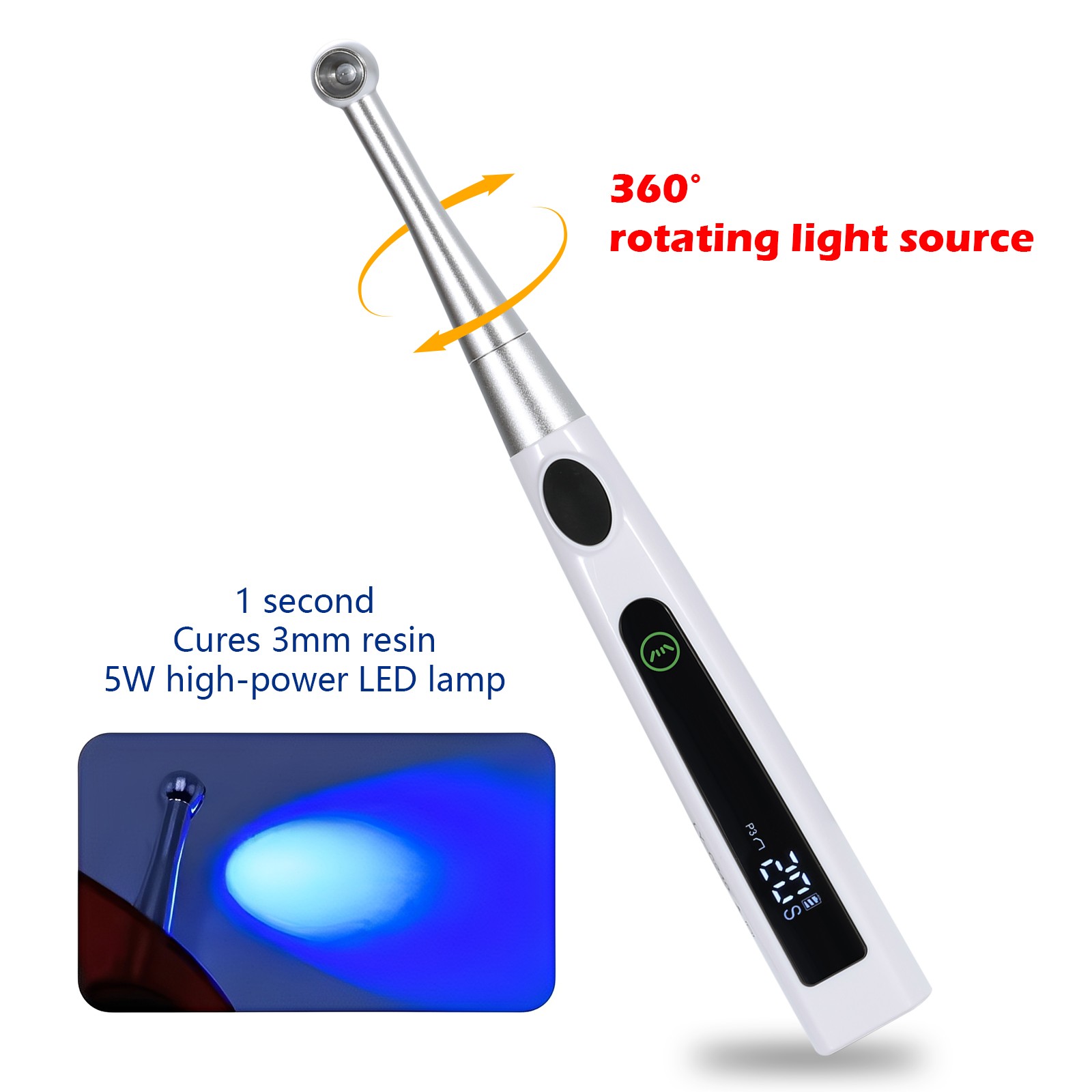Dental Cordless LED Curing Light Lamp 1 Second Cure 800-2400mw/cm²