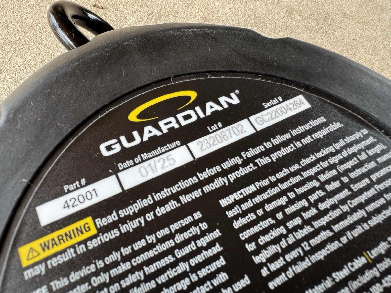 Guardian 42001 Velocity Class 1 Cable Self-Retracting Lifeline (SRL) 20 ft OSHA