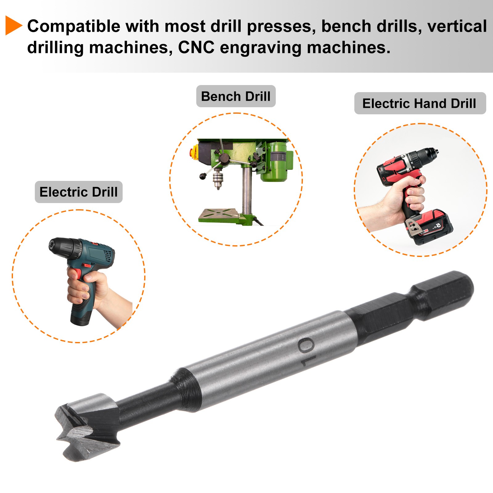 Forstner Drill Bit – 25/64″(10mm) Carbon Steel Hex Shank Wood Drilling Bit