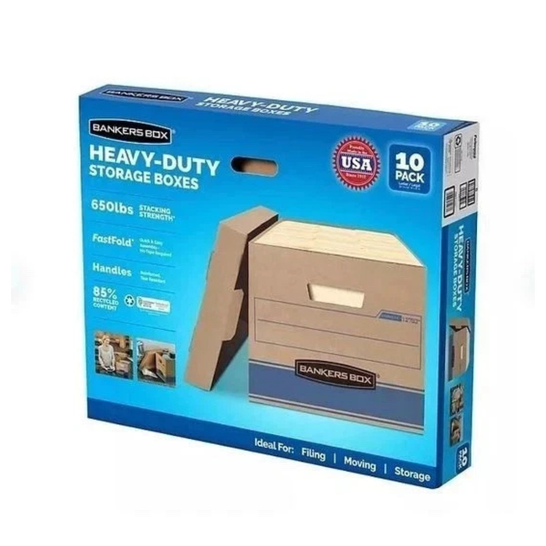Bankers Box Heavy Duty Storage Boxes, 10″ X 12″ X 15″ (10 Pack), Kraft Brown