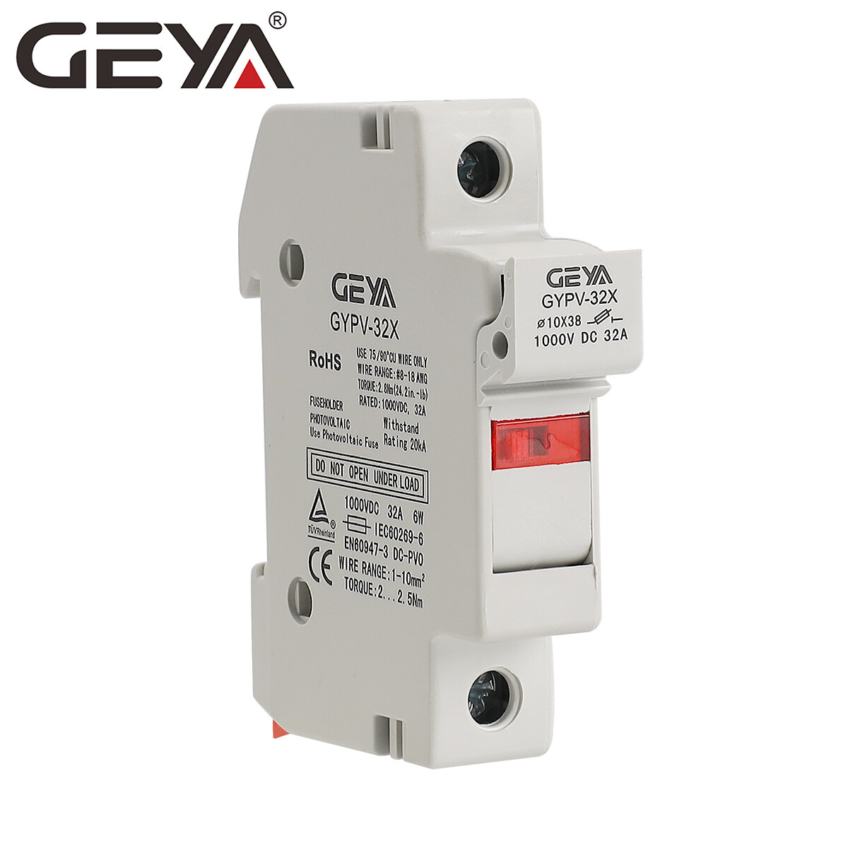 GEYA Solar PV 1/2Pole Fuse & Holder DC Protection 2-30Amp 10*38mm 20kA 1000VDC