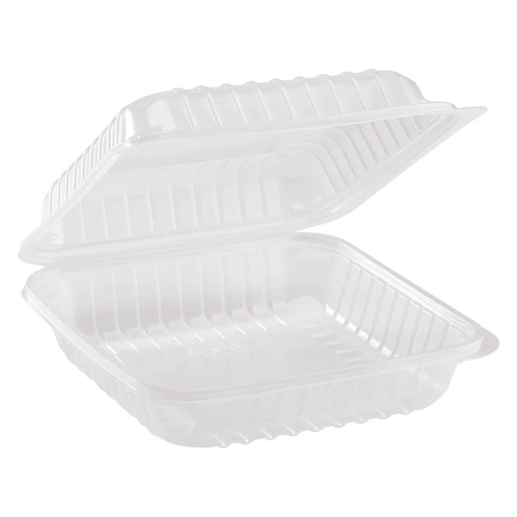 Karat 8” x 8′ PP Plastic Hinged Container, 1 compartment – 250 ct, FP-HC88PP-1C
