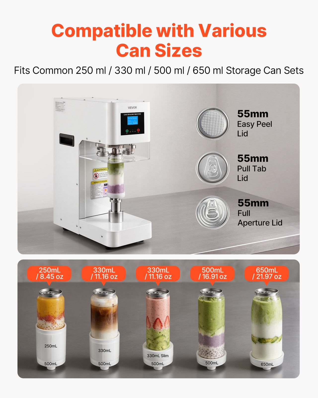 VEVOR Can Sealer Machine Automatic Commercial Soda Can Sealing Coffee Shop White