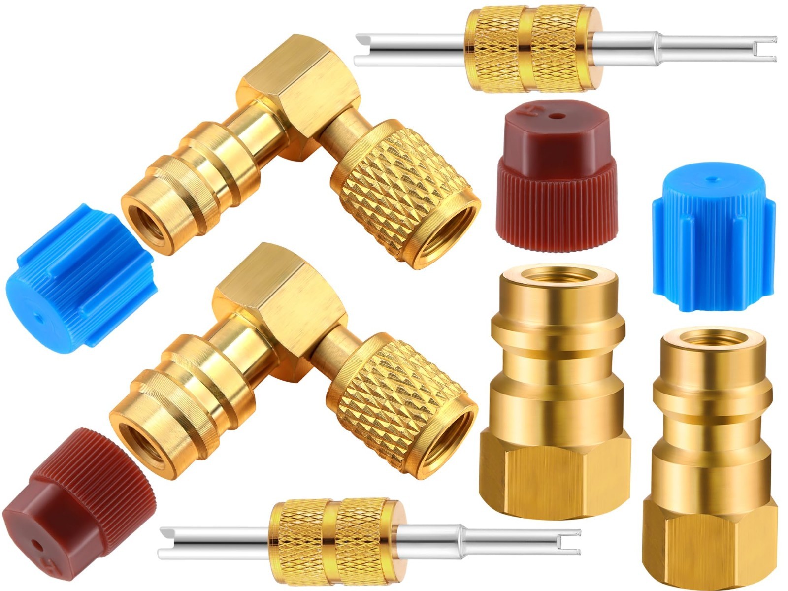 AC Fitting Conversion Adapter Kit, R12 to R134A Quick Coupler Valve, 90° Retrofi