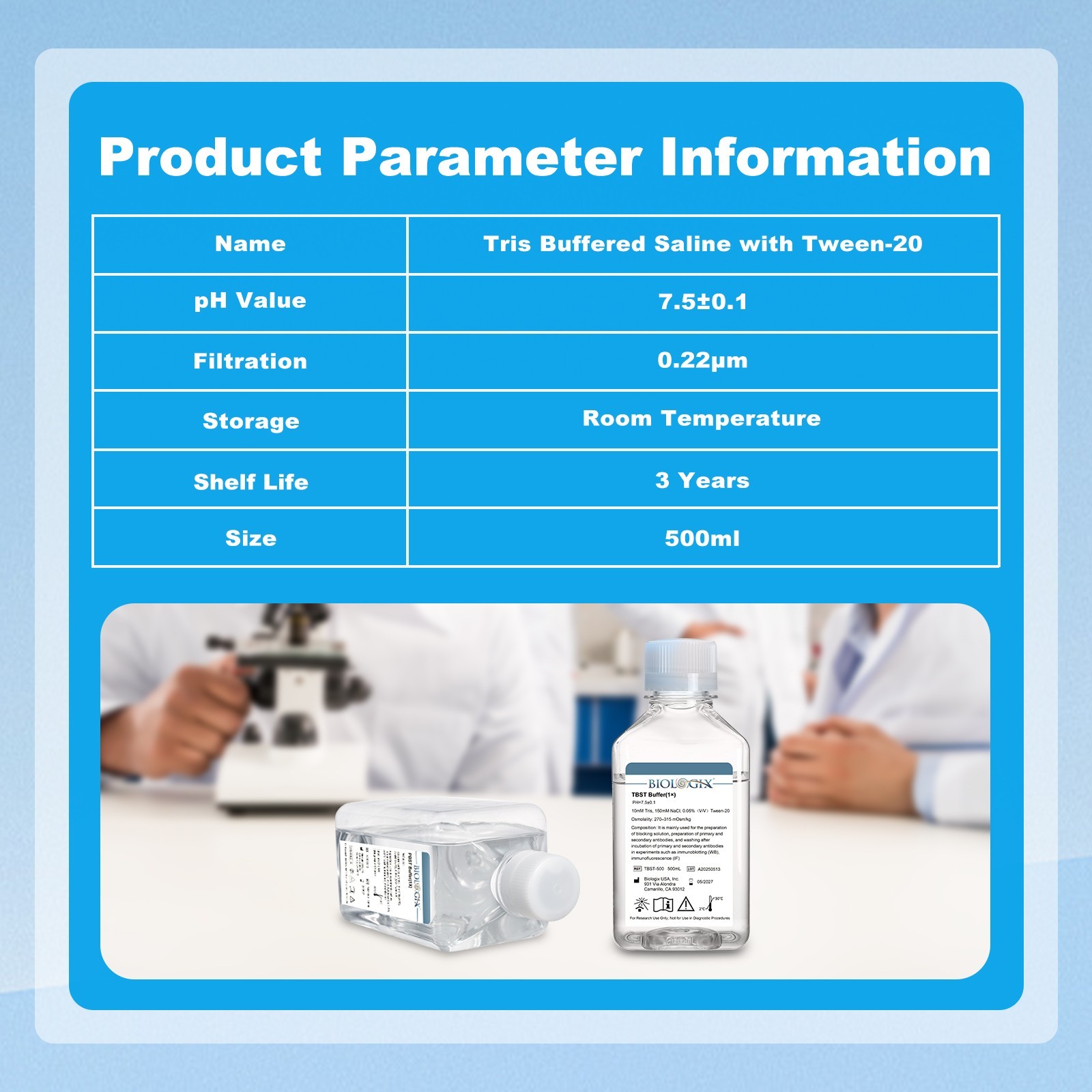 Biologix® TBST Buffer (1×), PH7.4, 500mL/Bottle, 10 Bottles/Case