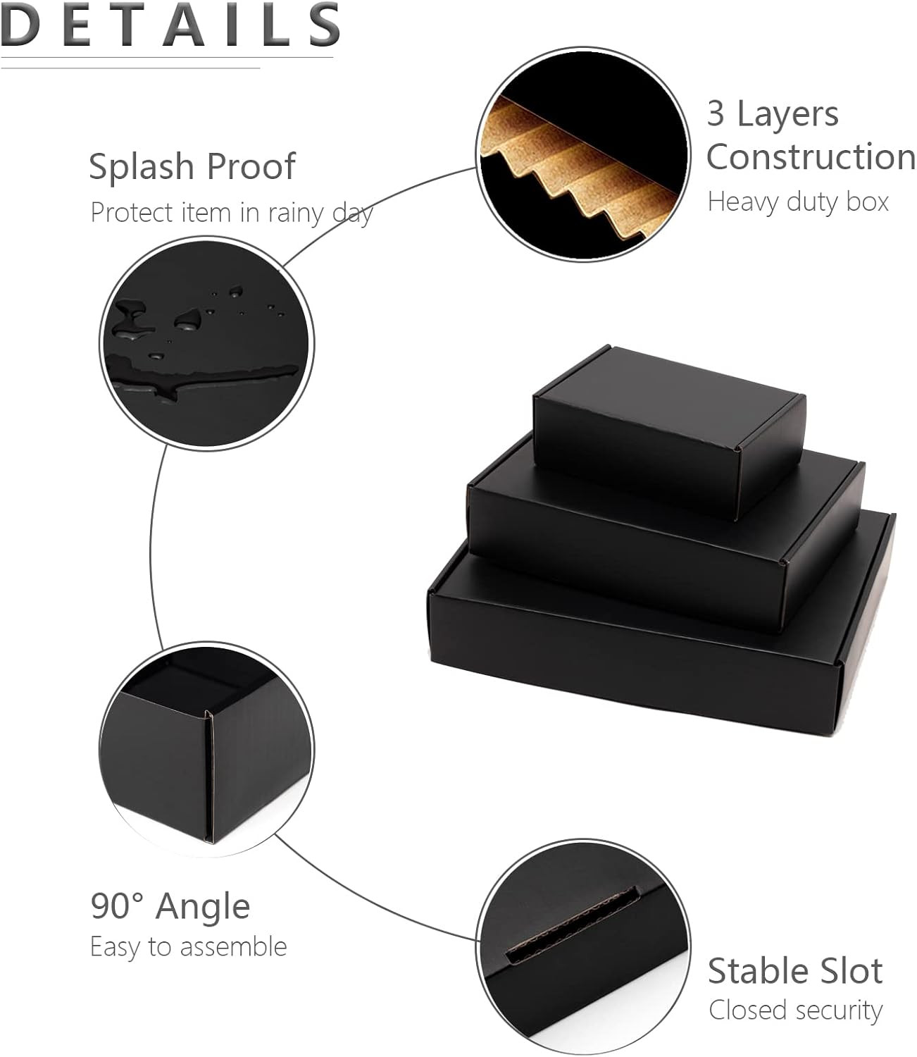 9X6.5X2 Inches Black Shipping Boxes 25 Pack – Corrugated Cardboard Mailing Box f