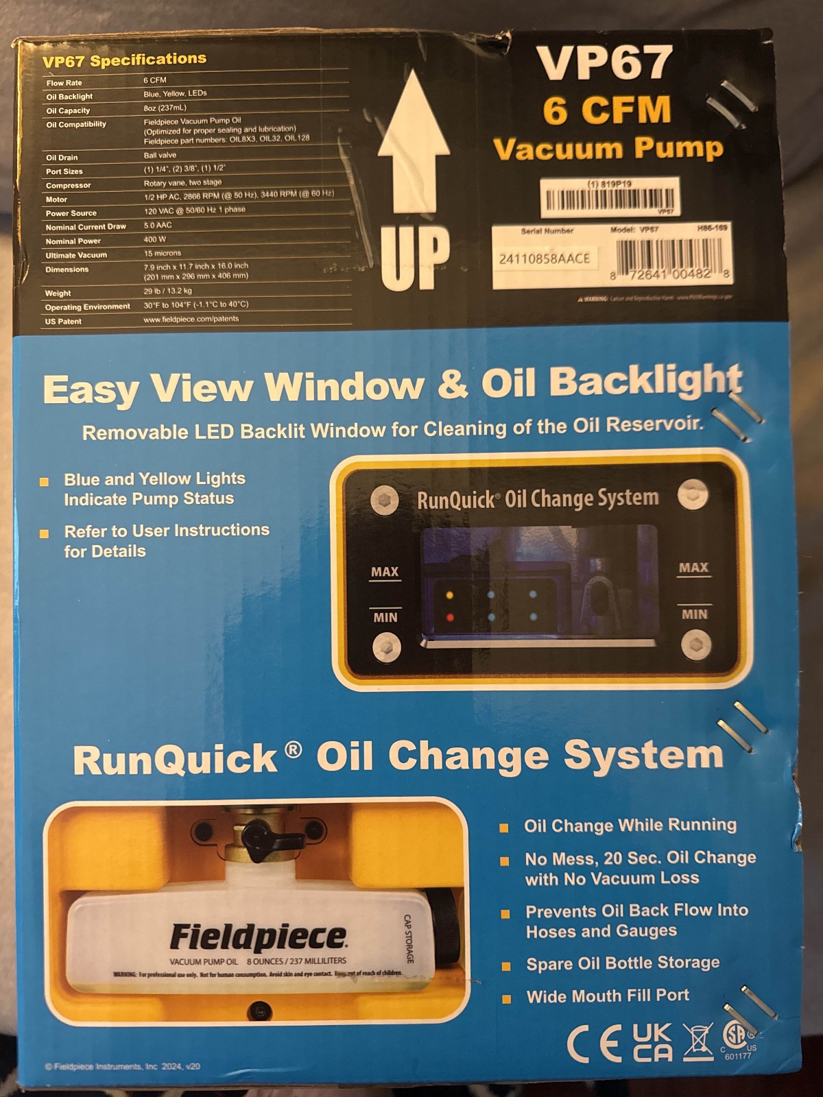 NEW Fieldpiece Model VP67 Vacuum Pump
