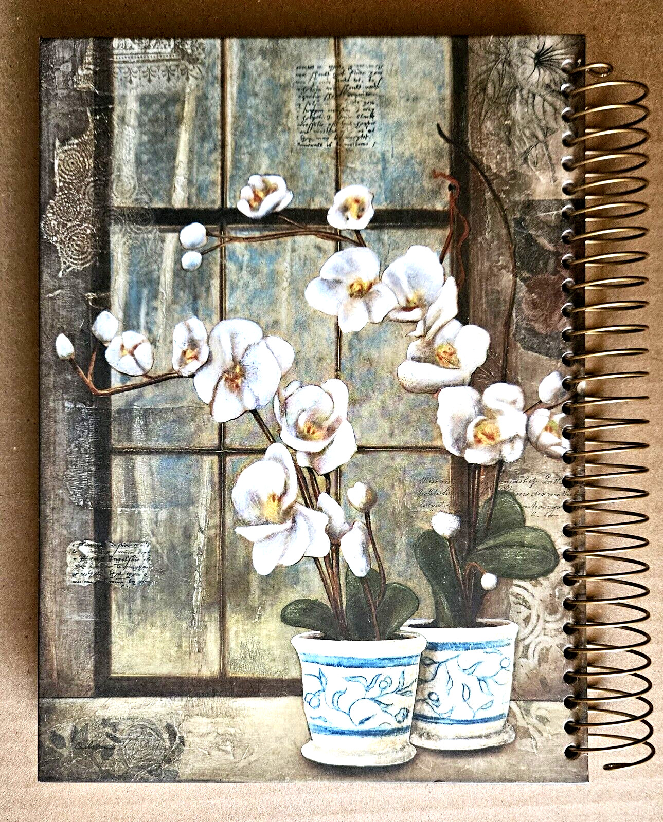 Blank Journal with Lined Pages, Spiral Binding & Heavy Covers ORCHID FLOWER Art