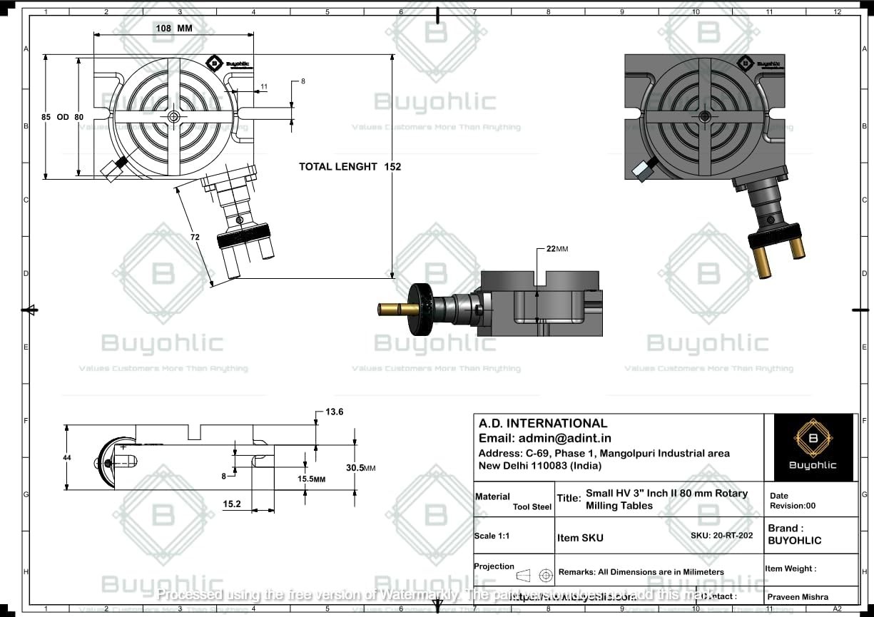 3″ inch 80 mm Regular Rotary Table Milling Indexing Table