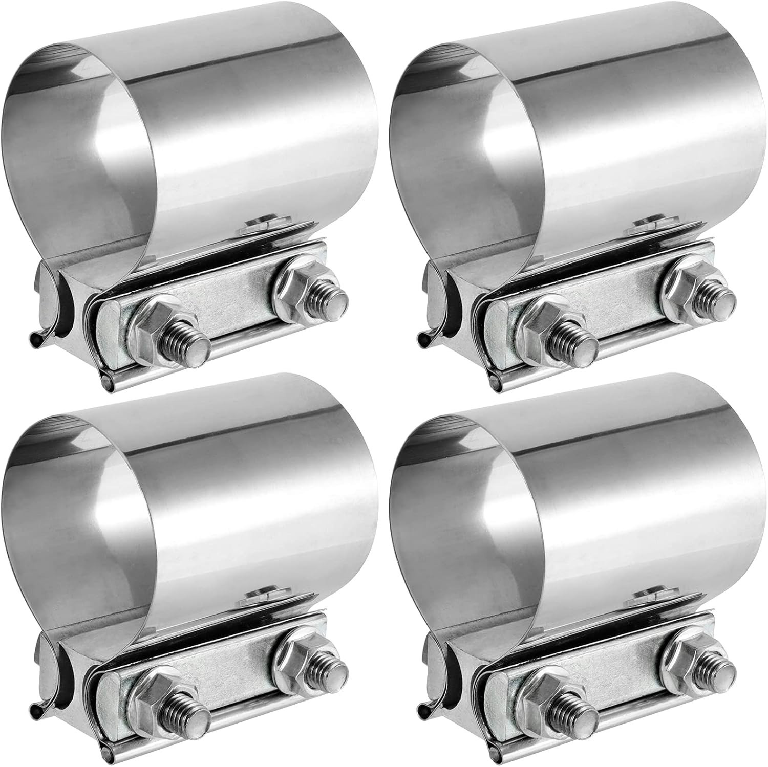 4 Pack 2.5 Inches Butt Joint Exhaust Clamp Sleeve, Stainless Steel Butt Joint Ex