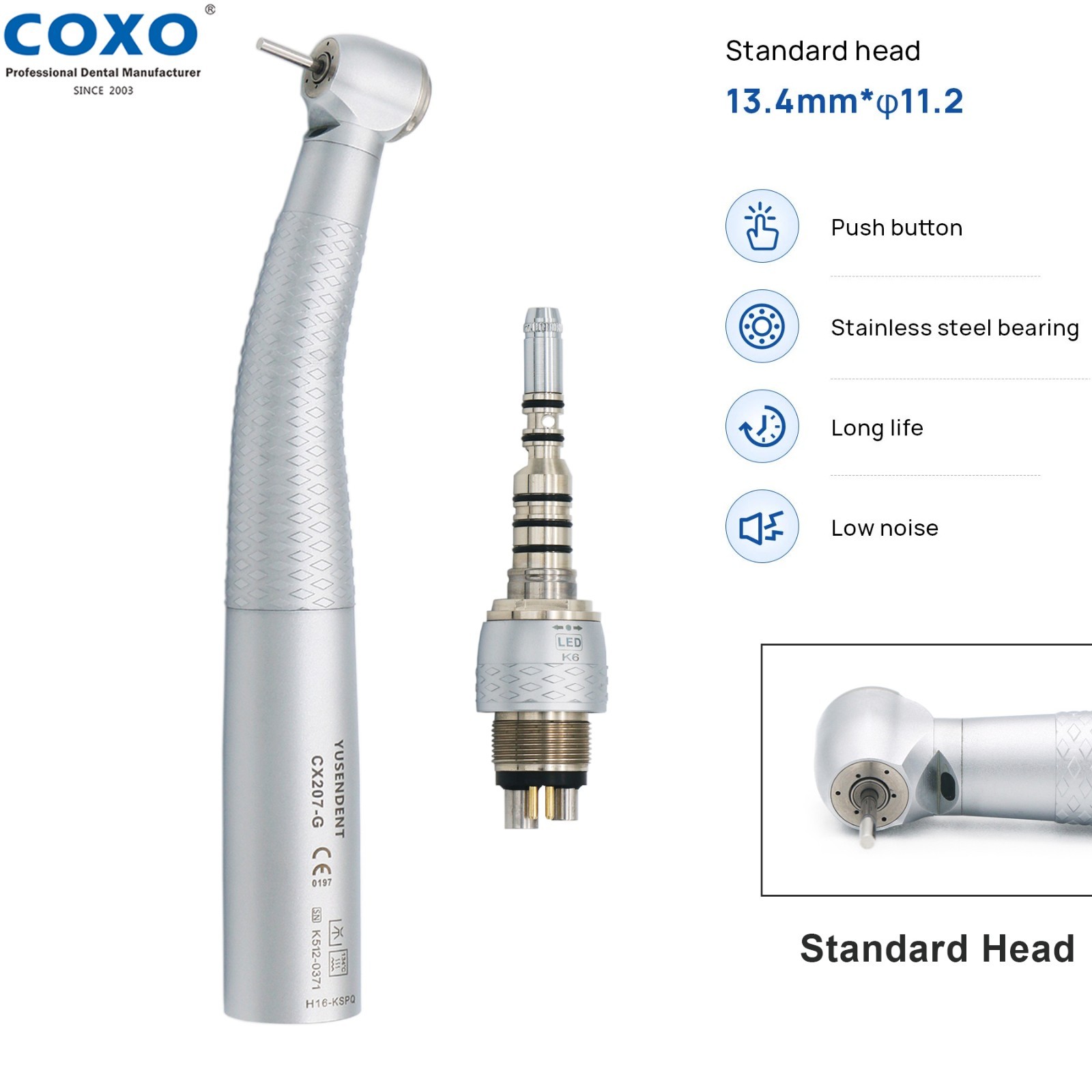 COXO Dental H16-KSPQ High Speed LED Air Turbine Handpiece KaVo MULTIflex 6 Holes