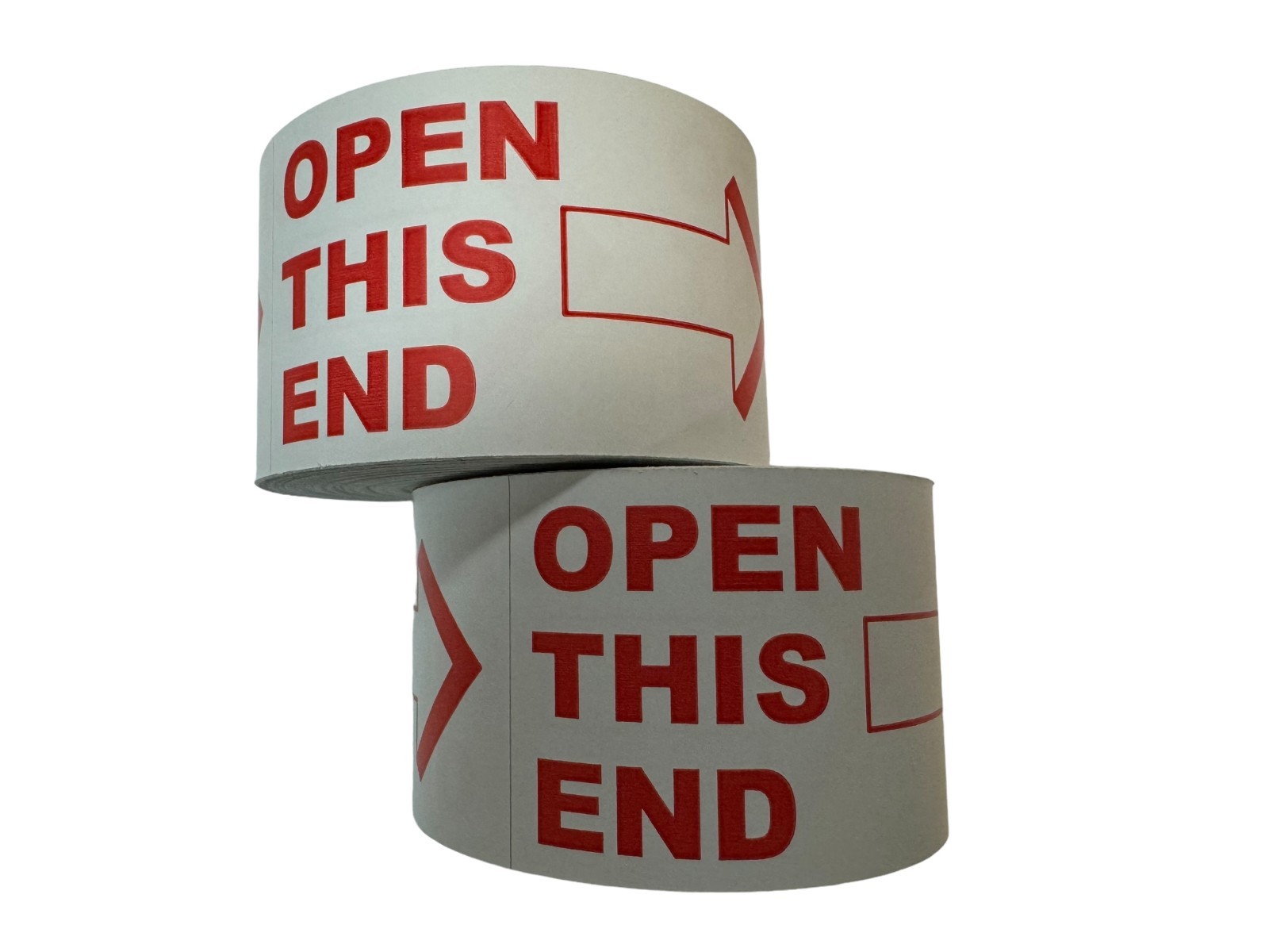 2×4 (Wh/Red) Open This End Labels Arrow Shipping Peel & Stick (2) RLS of 500 EA
