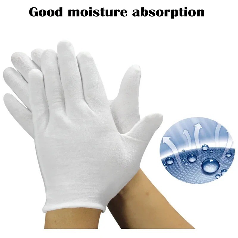 White Cotton Work Gloves Soft Thin Jewelry Coin Inspection Handling Gloves US