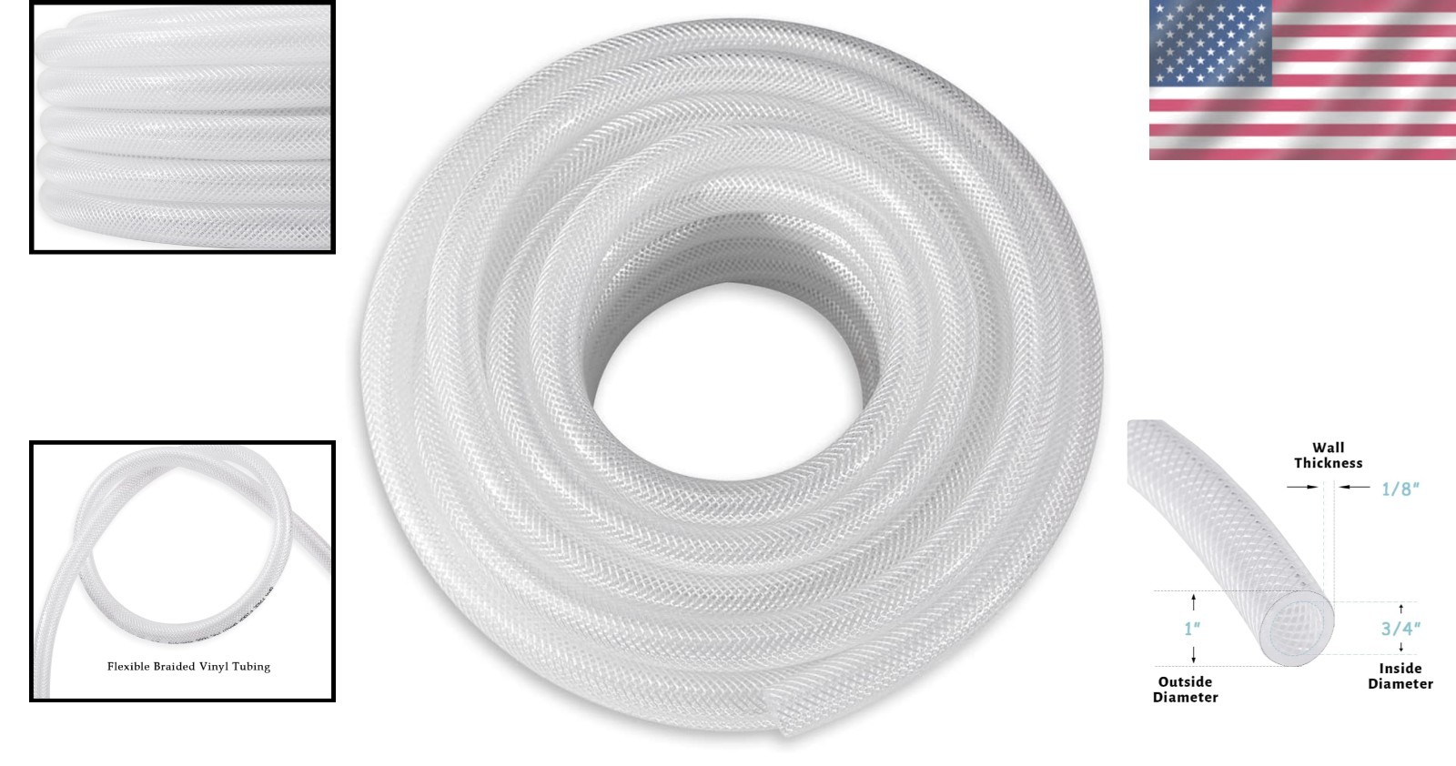 3/4 Inch ID 5 Ft Clear Reinforced PVC Braided Hose High Pressure Water Gas