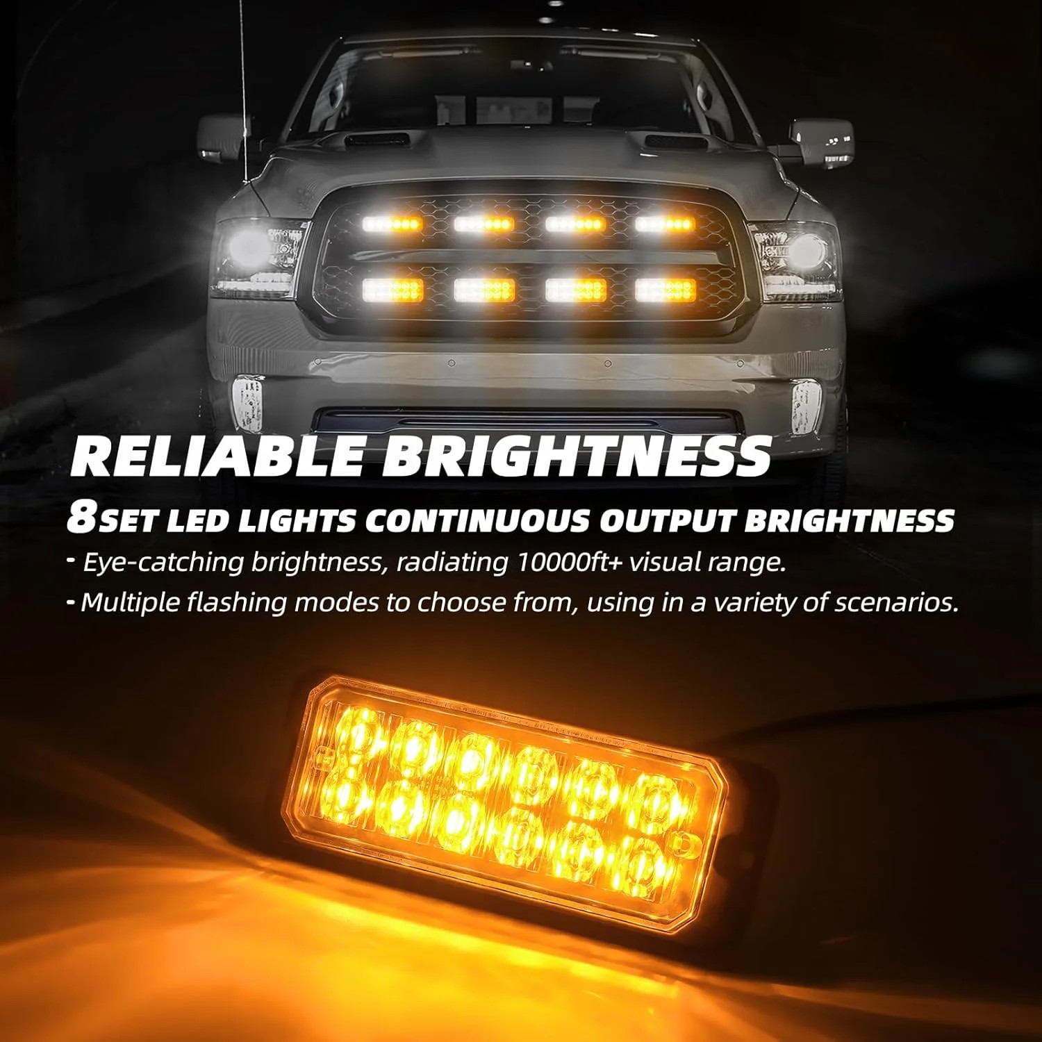 8PCS Ultra Slim LED Strobe Lights Amber White Warning Flashing Kit for Trucks