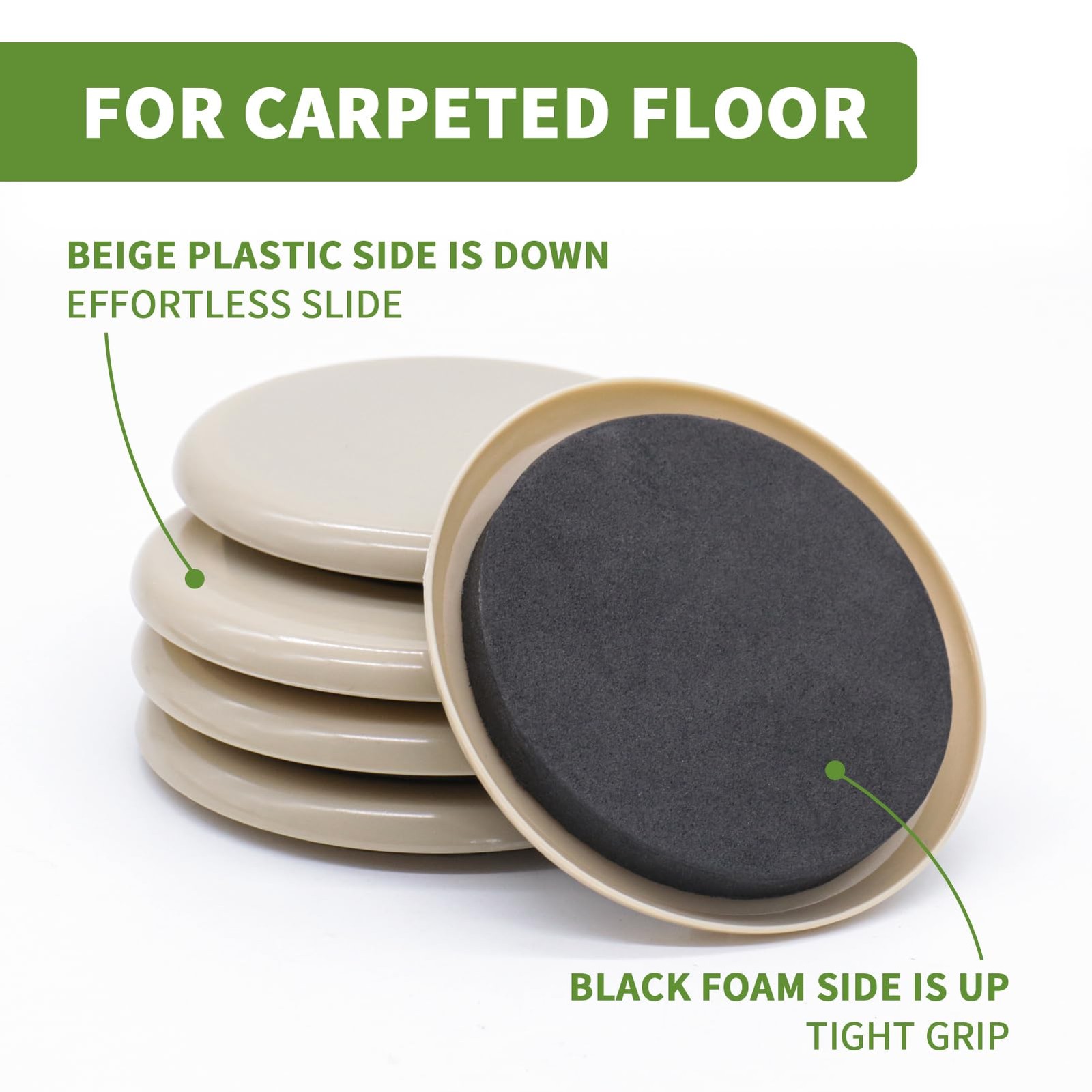 COVERCORNER Furniture Sliders for Carpet 8 PCS 3 1/2 inch Beige, Beige+black