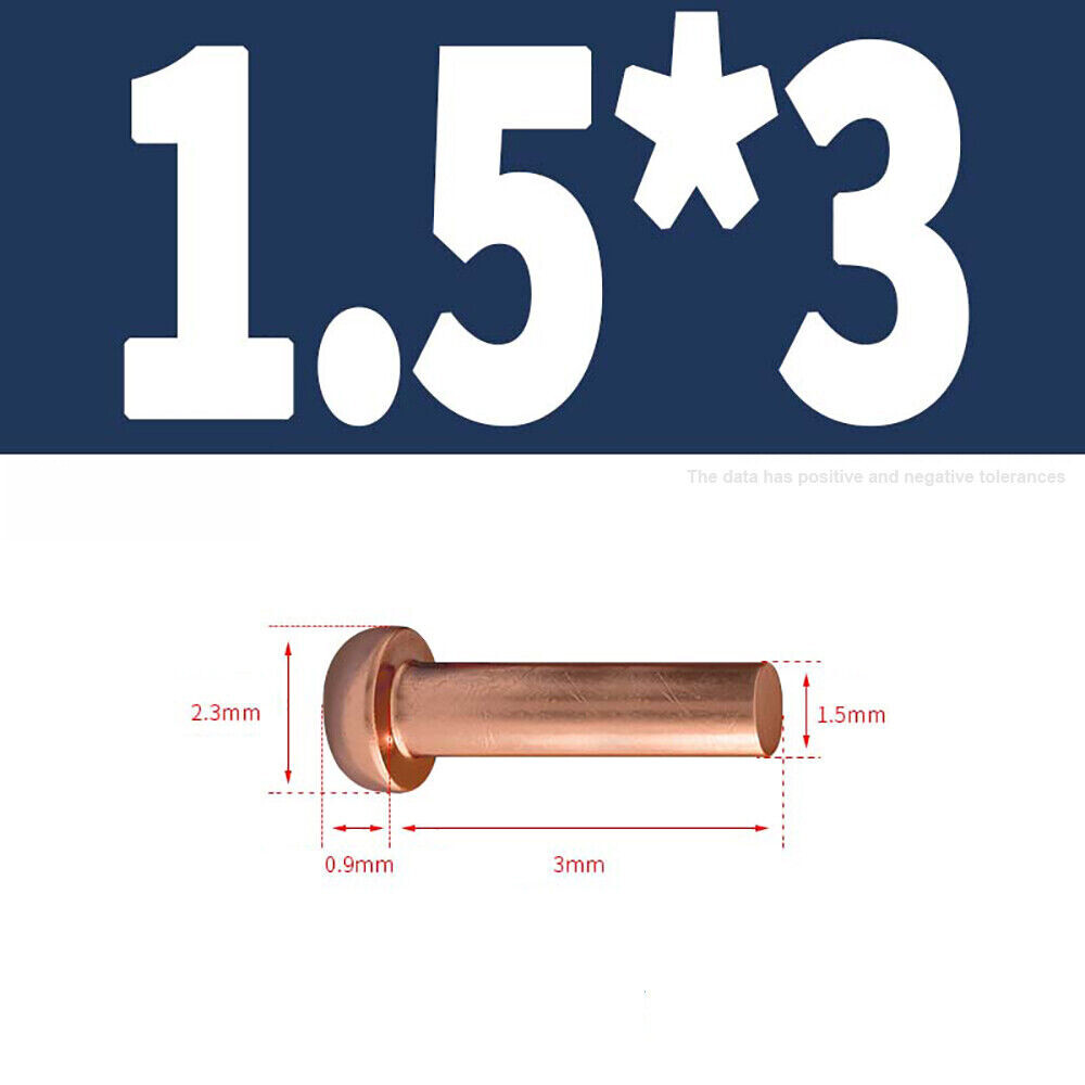 Solid Copper Round Button Head Rivets DIN660 1.5mm 2mm 2.5mm 3mm 4mm 5mm 6mm 8mm