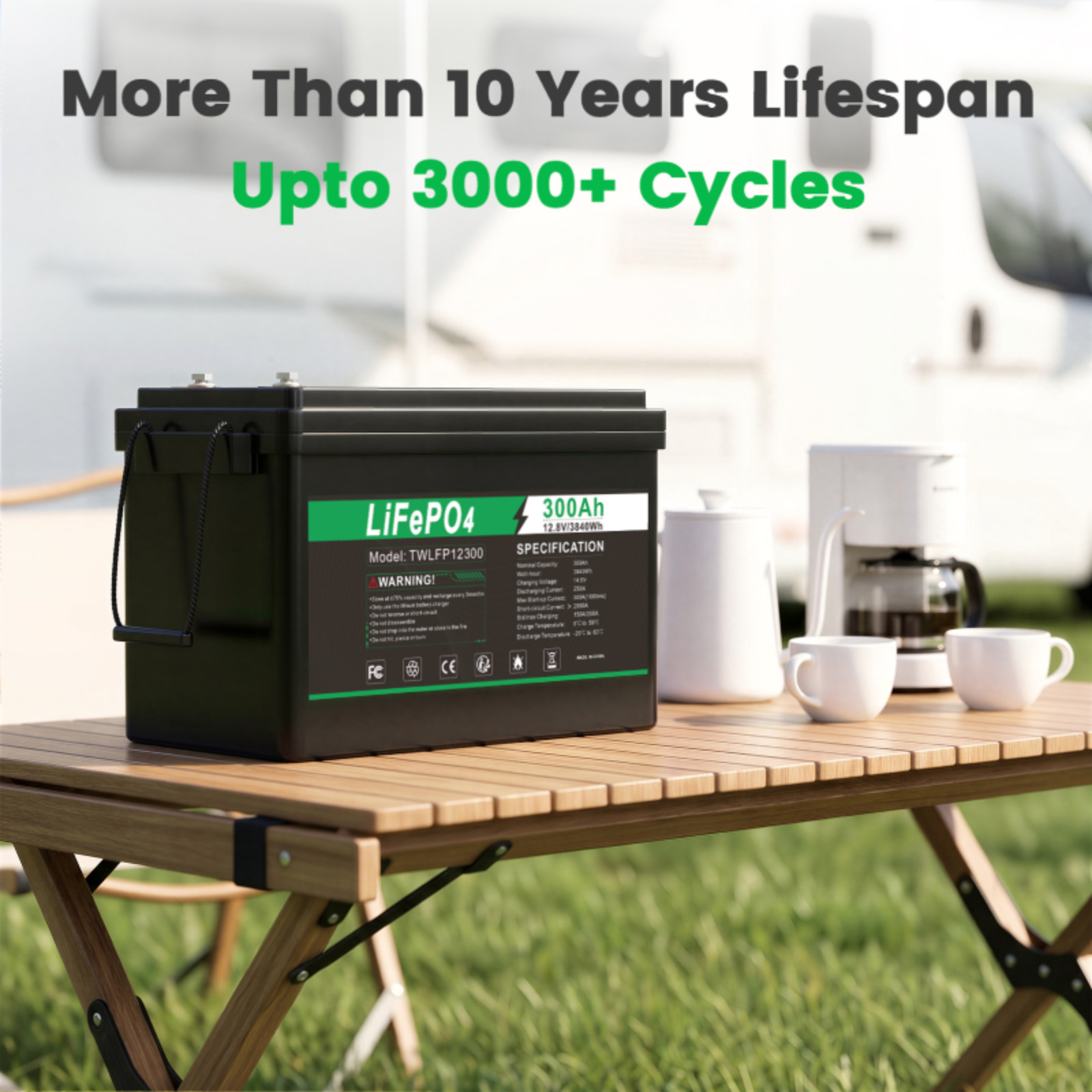 12V 300Ah LiFePO4 Lithium Battery Deep Cycle Built-in BMS for Solar RV Off-Grid