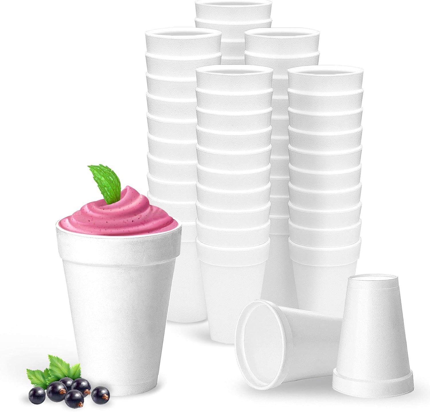16 Oz Disposable Foam Cups (50 Pack), 50 Count (Pack of 1), 16oz – White