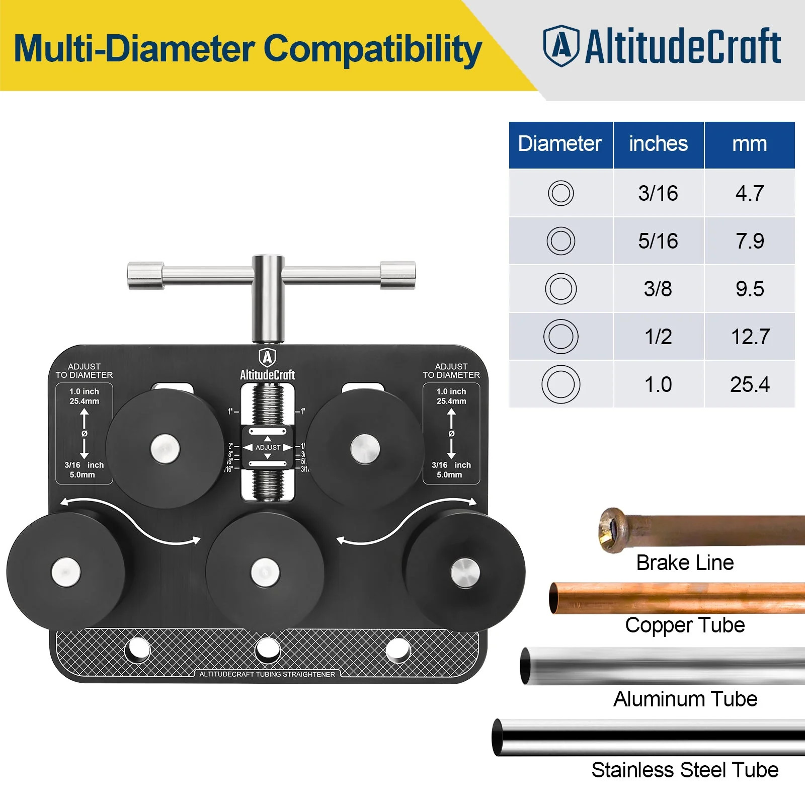 AltitudeCraft AC252 Brake Line Tube Straightener for 3/16″ – 1.0″ Diameters