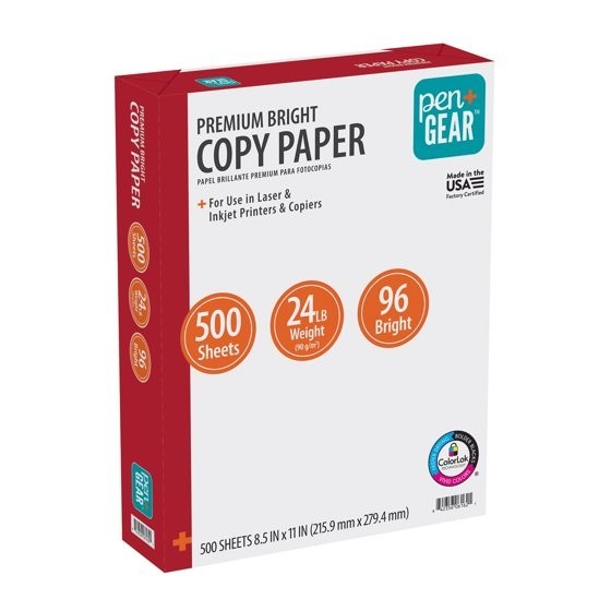 Premium Bright Paper, 8.5″ x 11″, 96 Bright, White, 24 lb., 1 Ream (500 Sheets)