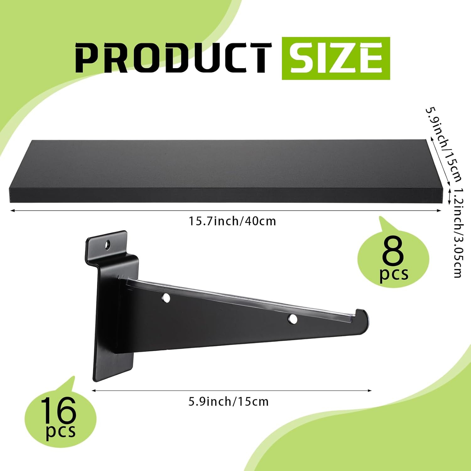 Beeveer 8 Pack Wooden Slatwall Shelf Set 15.7 × 5.9 Inch Black Slatwall Shelves