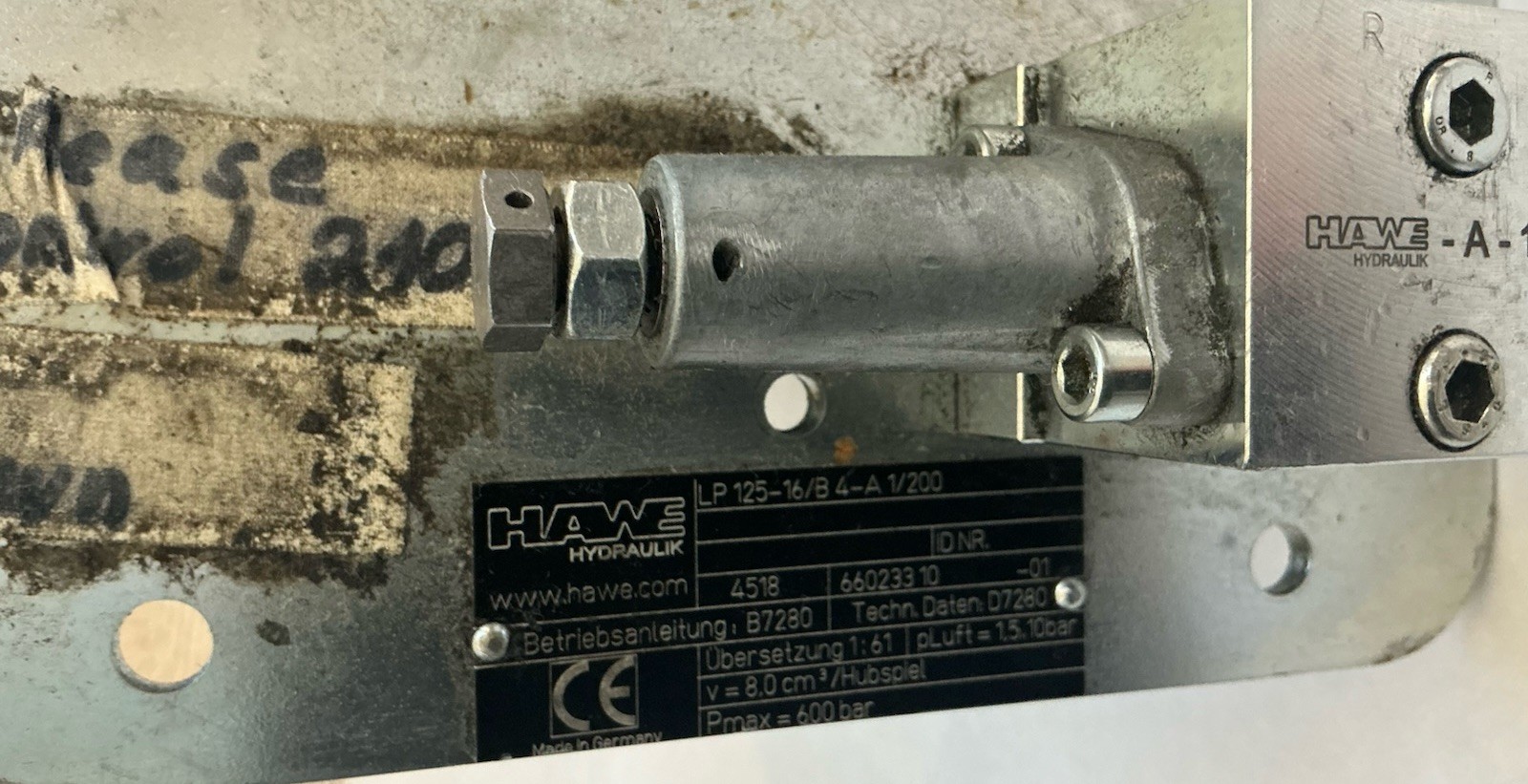 ( REBUILT ) Hawe Hydraulik air driven hydraulic pump LP125-16/B4-A 1/200