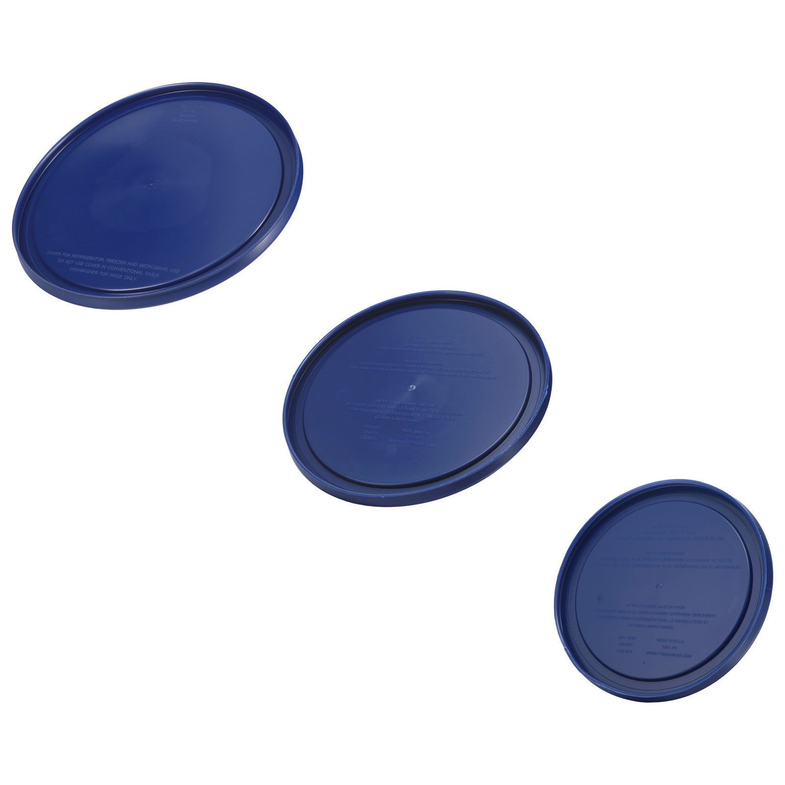Pyrex (1) 7403-PC (1) 7402-PC and (1) 7201-PC Blue Plastic Replacement Lids