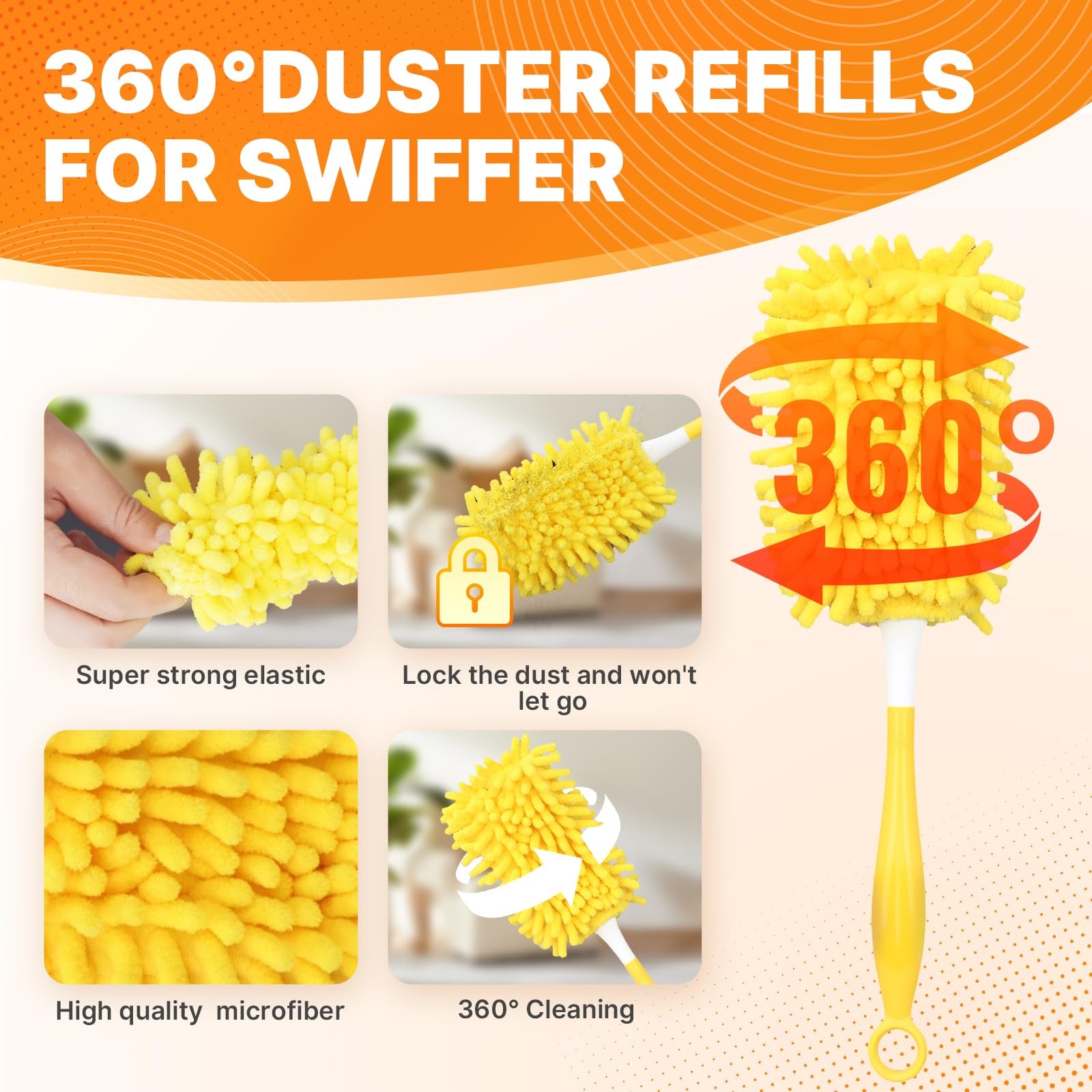 Reusable Duster Pads Compatible with Swiffer Hand Duster, 360 2 Pack (Yellow)