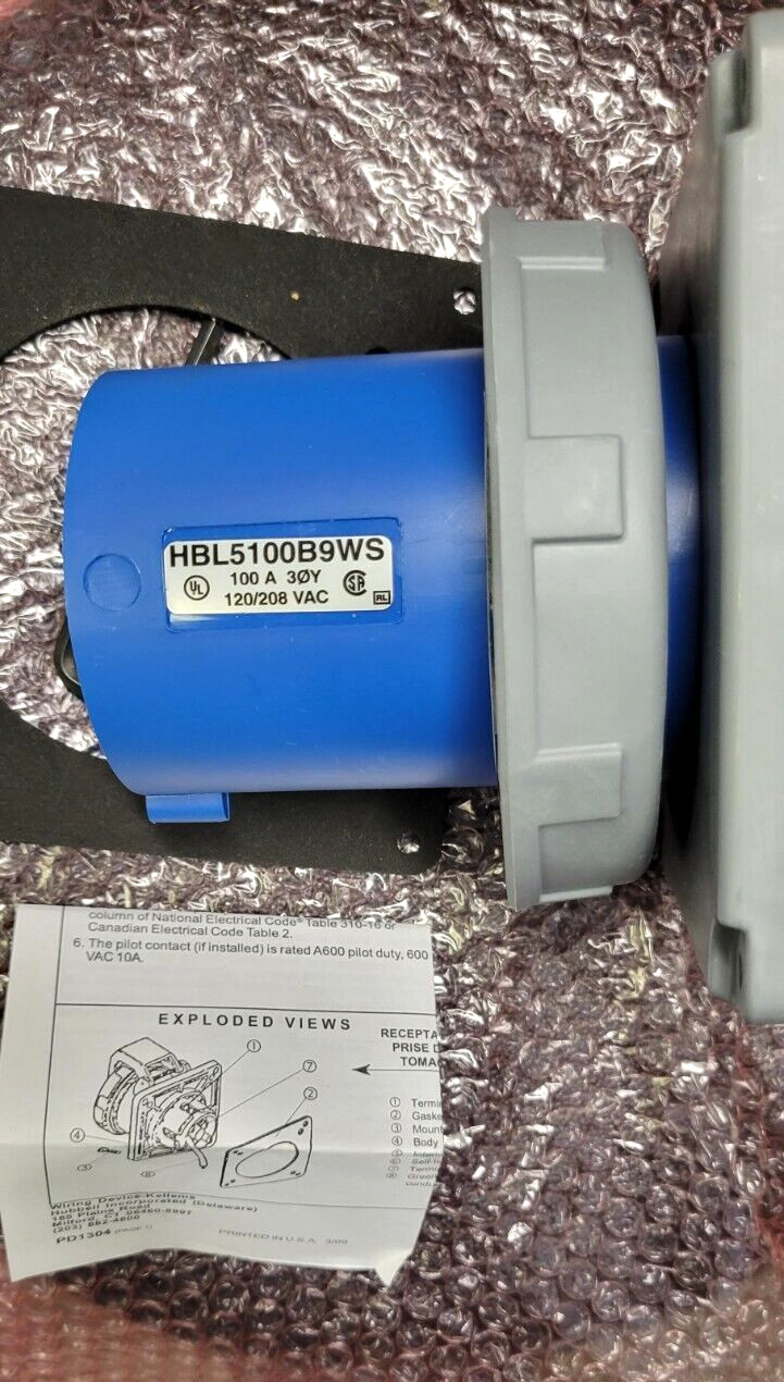 HUBBELL connector HBL5100B9WS /HBL5100B9WP 4P5W 100/125A 120/208V
