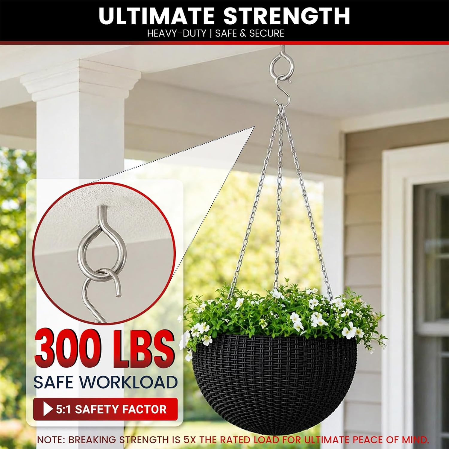 300LBS Heavy Duty 3.2 Inch 304 Stainless Steel Screw Eye Hooks with 5 S-Hooks, S