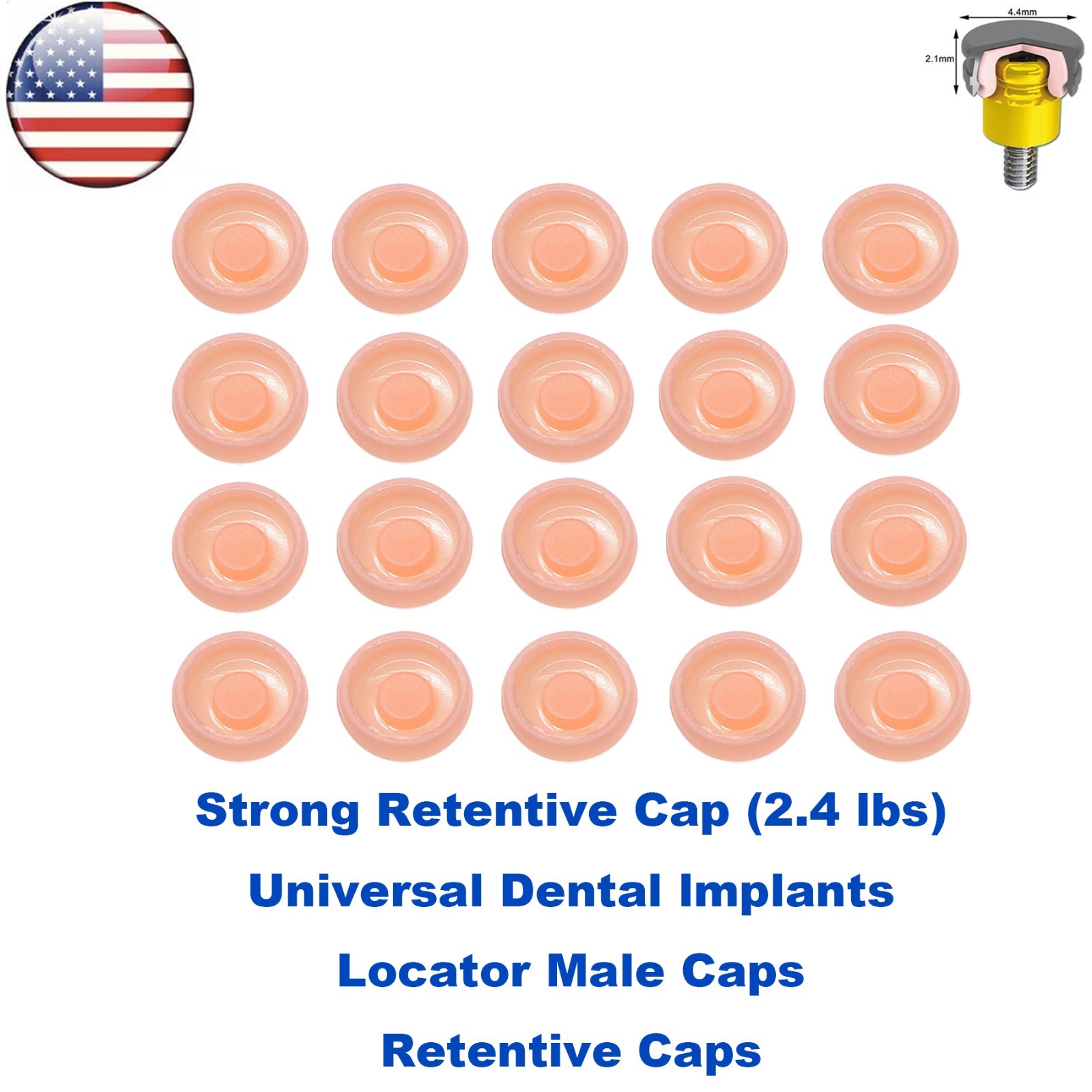 US 20Pcs Dental Overdenture Locator Retention Cap Inserts For Implant Abutment