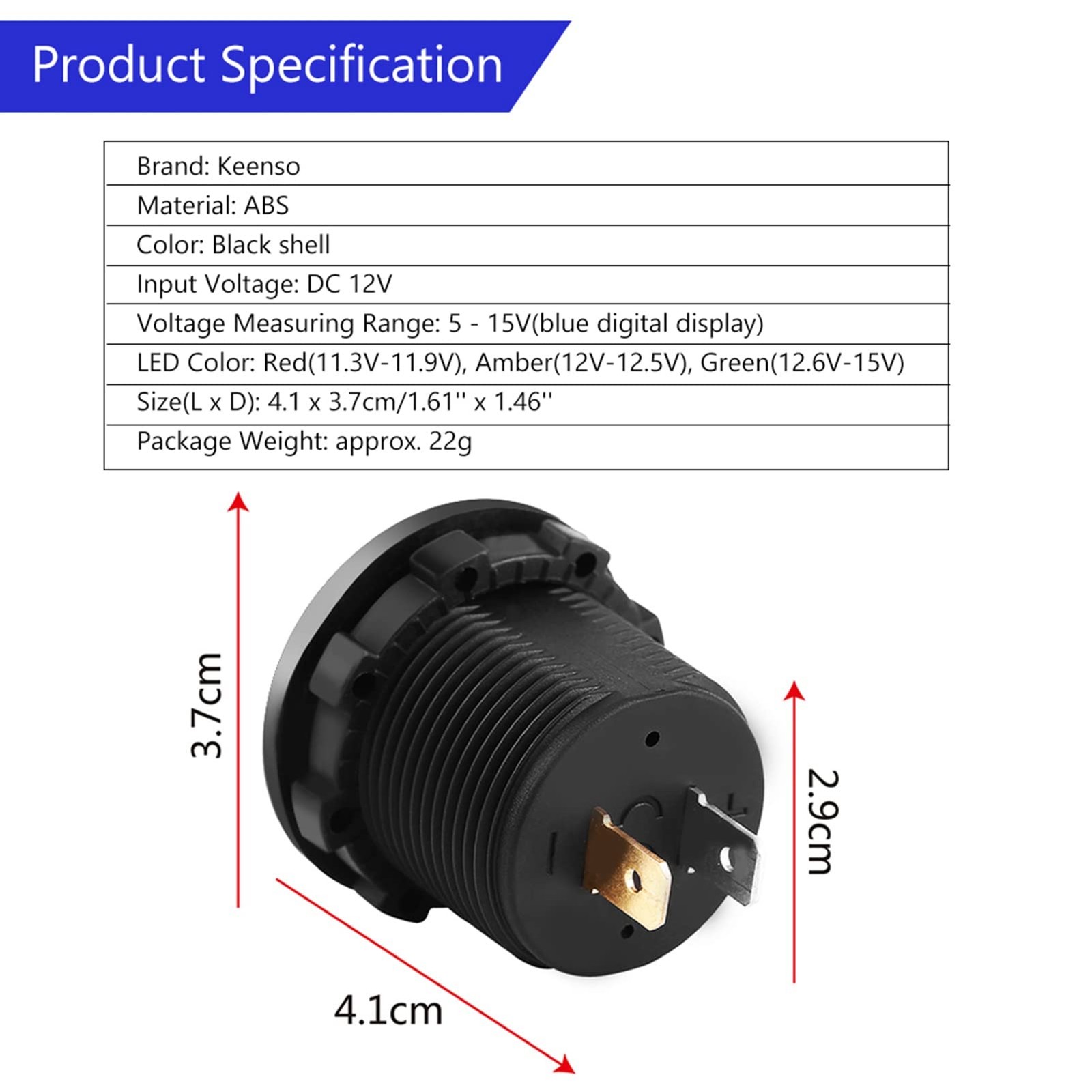 Digital 12V Waterproof LED Display Voltmeter Gauge Motorcycle Car Truck Marine