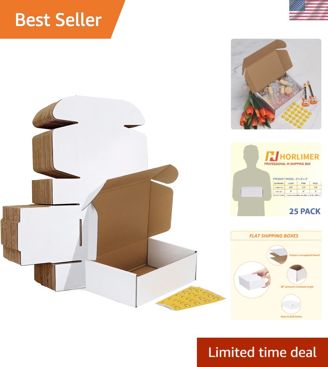 9x6x3 inches White Cardboard Shipping Boxes (25 Pack)