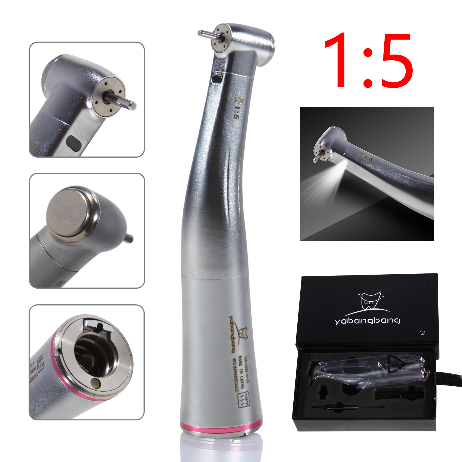 Dental 1:1/1:4.2/1:5 Increasing Fiber Optic LED Contra Angle Handpiece SADENT ty