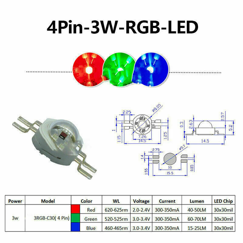 3W 6W 9W 15W 18W RGB RGBW RGBWY RGBWYV High Power LED Chip Colorful Light Source